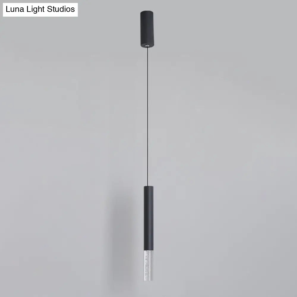 Simple Black Tube Pendant Light With Acrylic Led Warm/White 3 Size Options