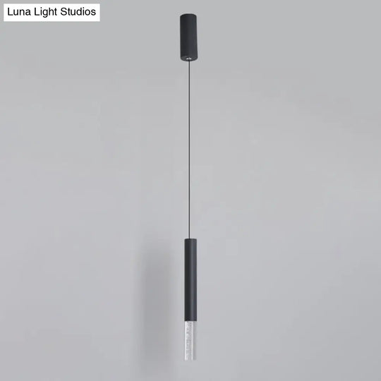 Simple Black Tube Pendant Light With Acrylic Led Warm/White 3 Size Options