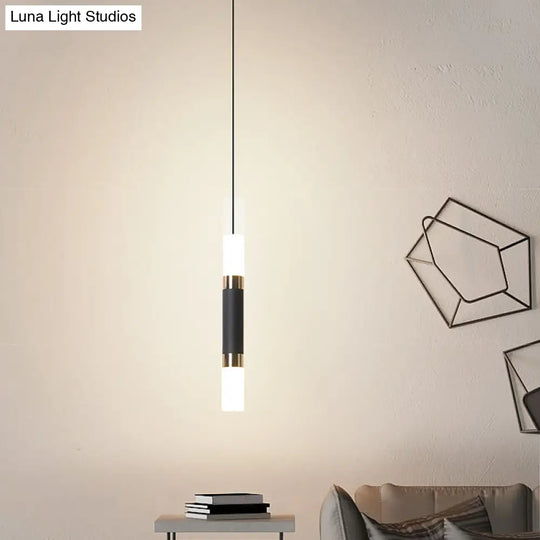 Simple Black Tube Pendant Light With Acrylic Led Warm/White 3 Size Options