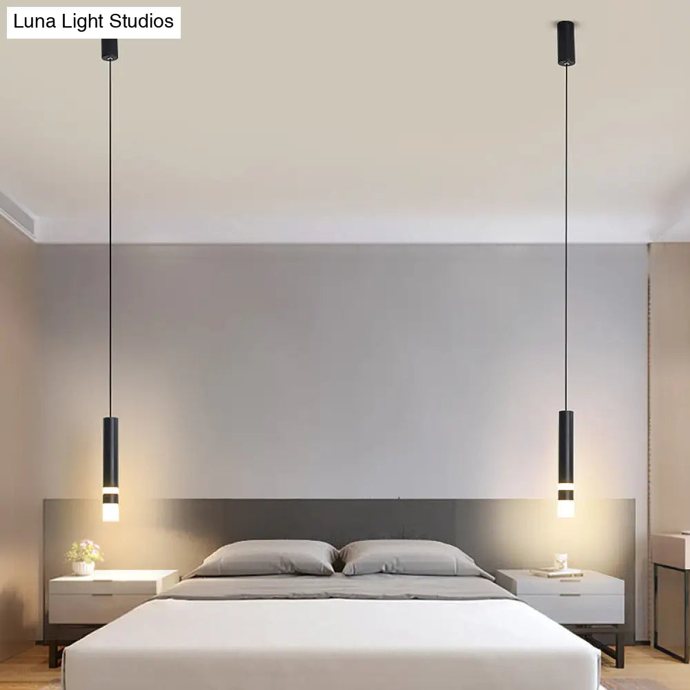 Simple Black Tube Pendant Light With Acrylic Led Warm/White 3 Size Options