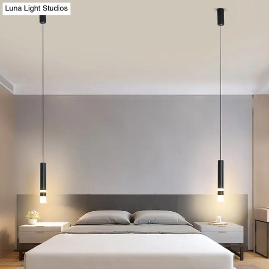 Simple Black Tube Pendant Light With Acrylic Led Warm/White 3 Size Options