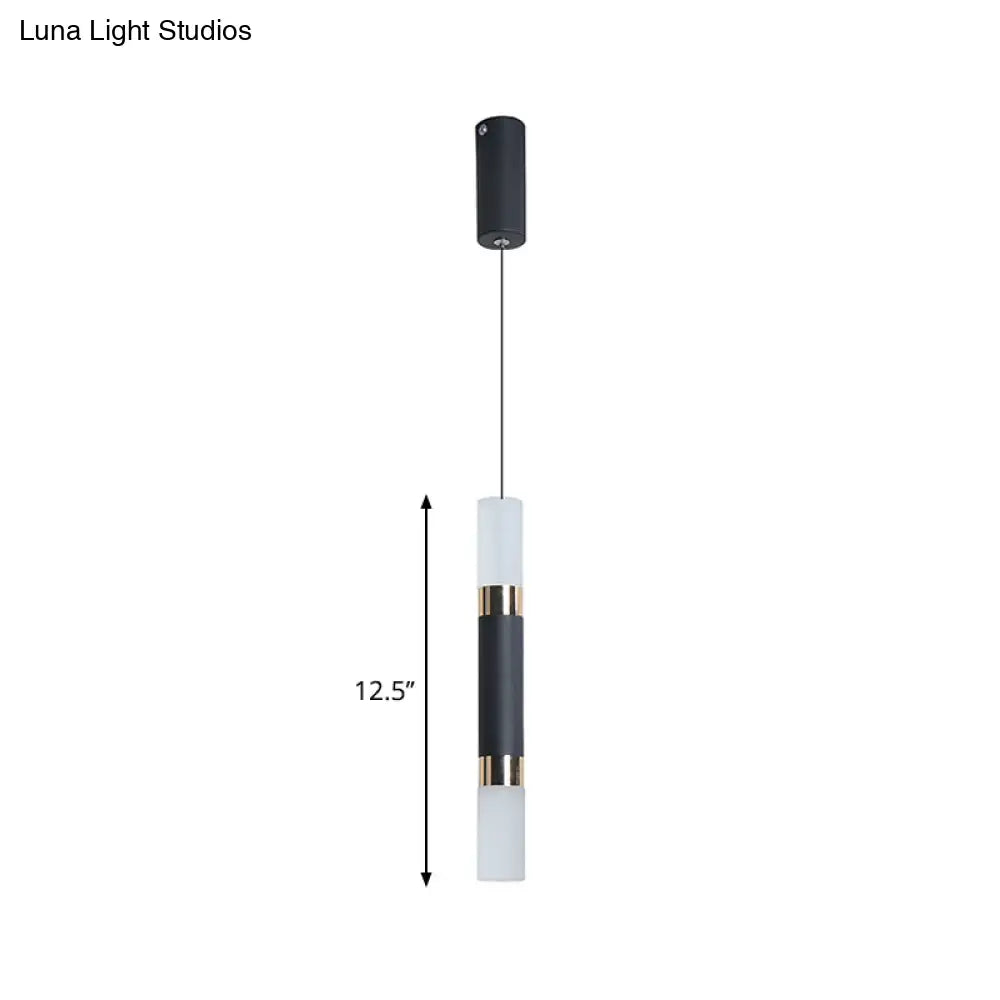 Simple Black Tube Pendant Light With Acrylic Led Warm/White 3 Size Options