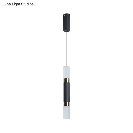 Simple Black Tube Pendant Light With Acrylic Led Warm/White 3 Size Options