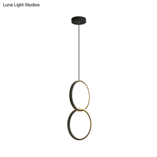 Simplistic Bedside Led Pendulum Light In Black/White With Acrylic Ring/Interlocked Ring Shade