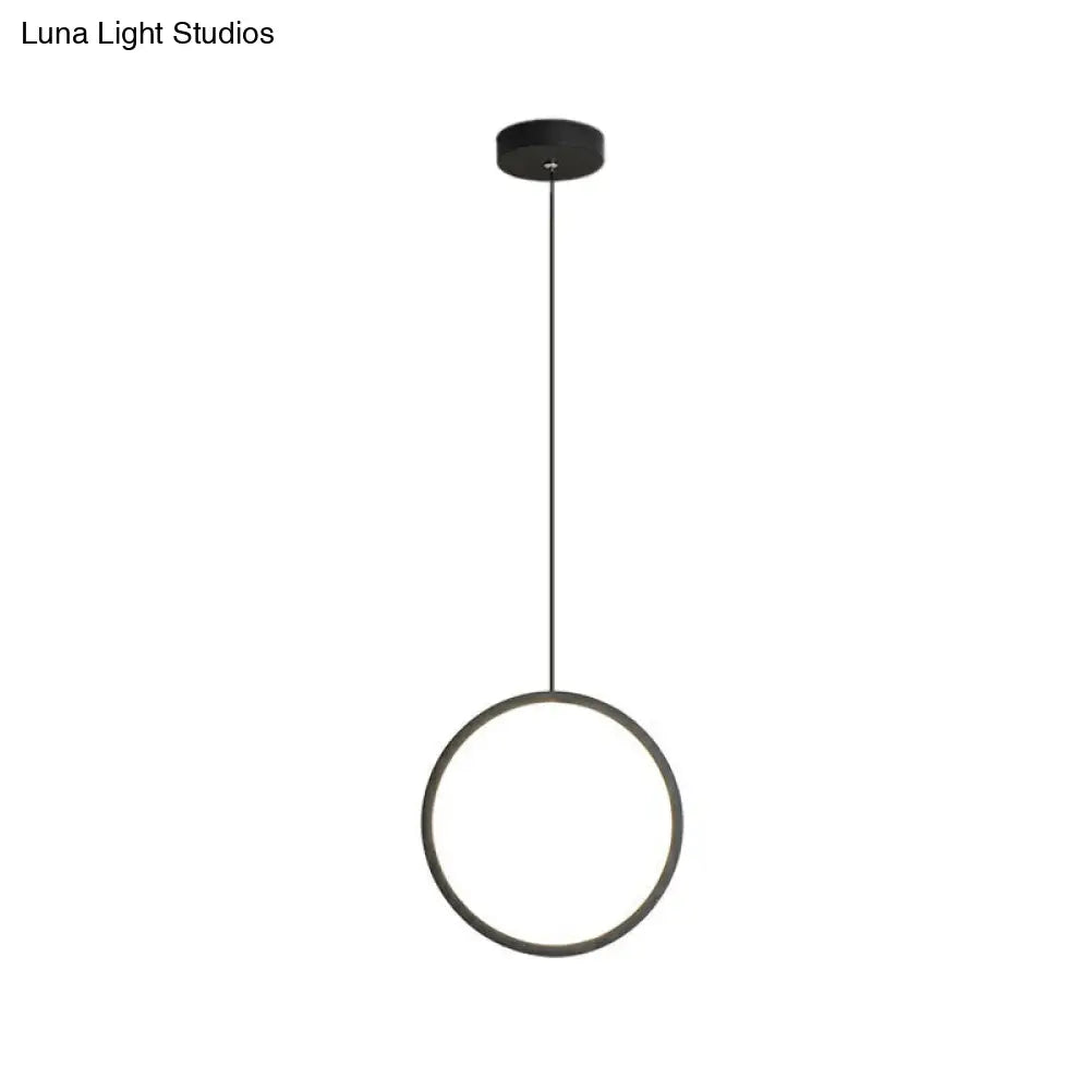 Simplistic Bedside Led Pendulum Light In Black/White With Acrylic Ring/Interlocked Ring Shade