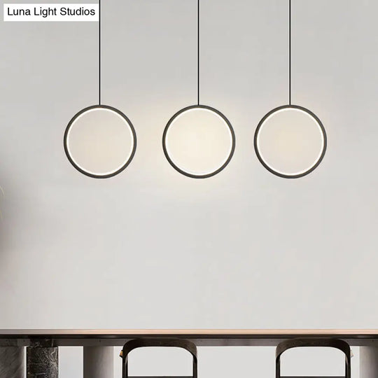 Simplistic Bedside Led Pendulum Light In Black/White With Acrylic Ring/Interlocked Ring Shade