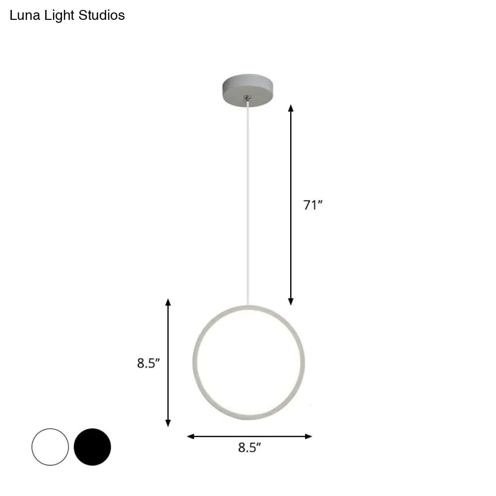 Simplistic Bedside Led Pendulum Light In Black/White With Acrylic Ring/Interlocked Ring Shade