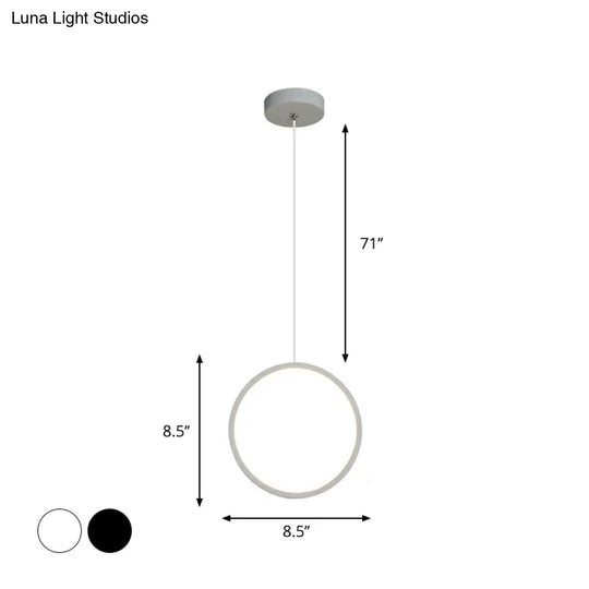 Simplistic Bedside Led Pendulum Light In Black/White With Acrylic Ring/Interlocked Ring Shade