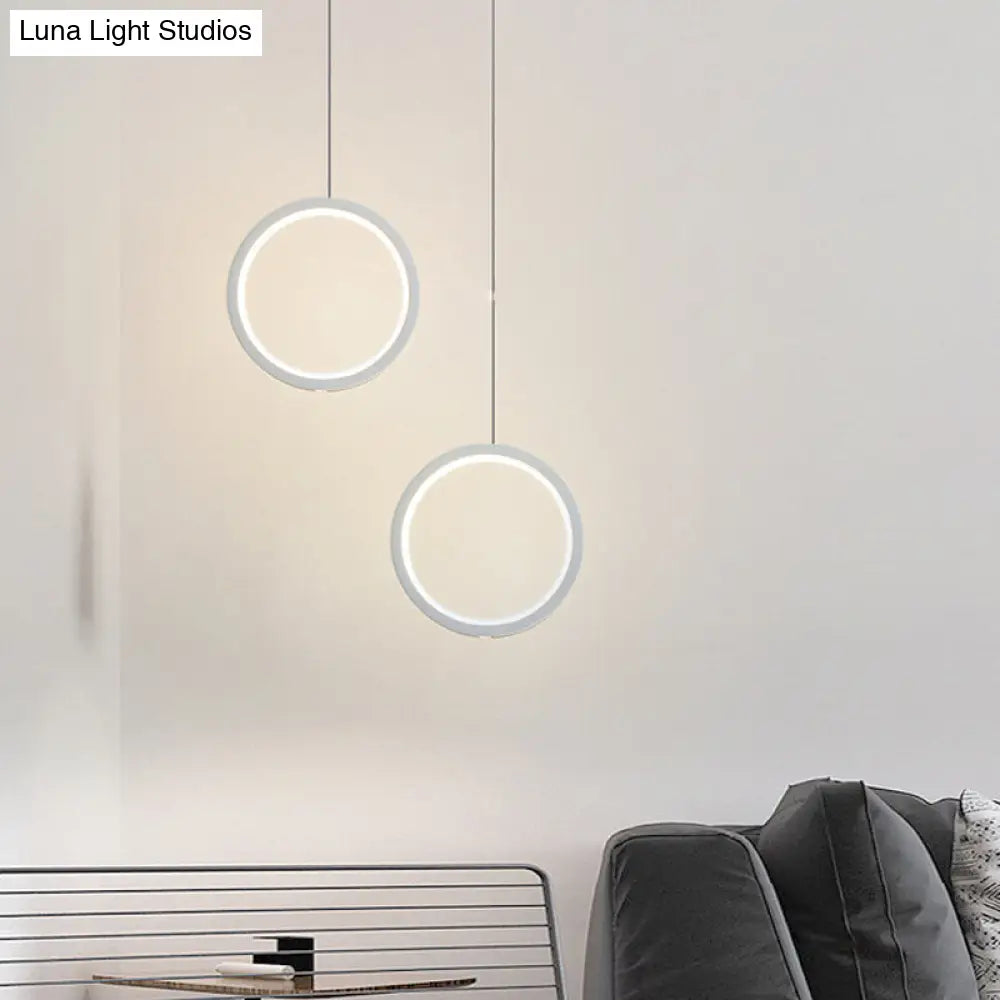 Simplistic Bedside Led Pendulum Light In Black/White With Acrylic Ring/Interlocked Ring Shade