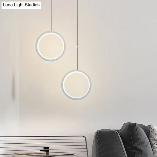 Simplistic Bedside Led Pendulum Light In Black/White With Acrylic Ring/Interlocked Ring Shade