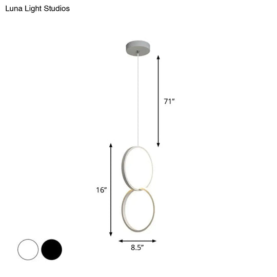 Simplistic Bedside Led Pendulum Light In Black/White With Acrylic Ring/Interlocked Ring Shade