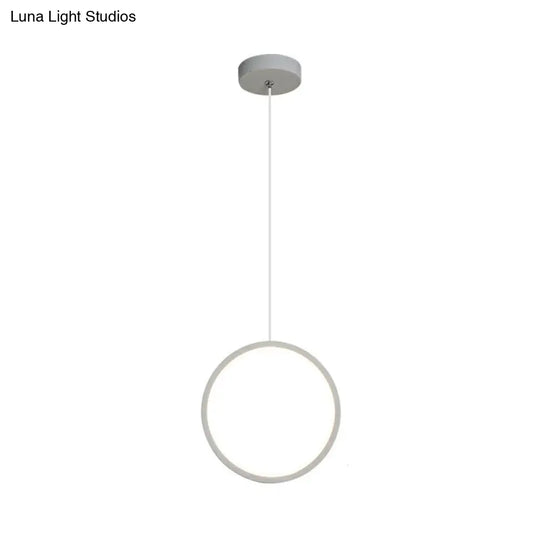 Simplistic Bedside Led Pendulum Light In Black/White With Acrylic Ring/Interlocked Ring Shade