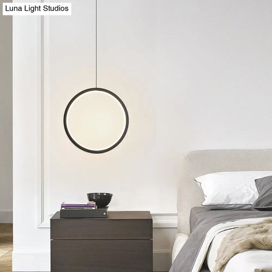 Simplistic Bedside Led Pendulum Light In Black/White With Acrylic Ring/Interlocked Ring Shade