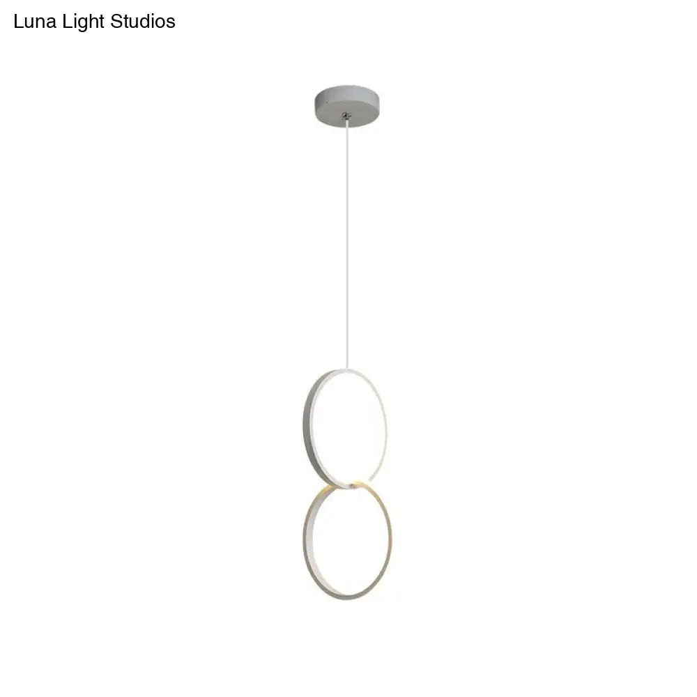 Simplistic Bedside Led Pendulum Light In Black/White With Acrylic Ring/Interlocked Ring Shade