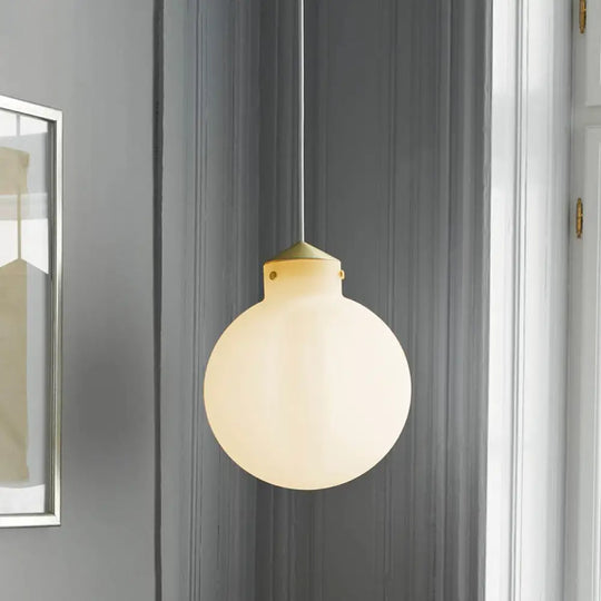 Simple Brass Globe Ceiling Pendant Light With Milk White Glass - Perfect Bedside Lamp