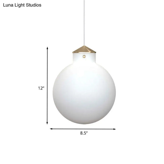 Simple Brass Globe Pendant Light - Milk White Glass 1 Bulb Bedside Suspension Lamp