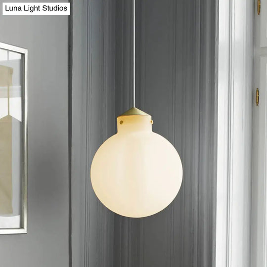 Simple Brass Globe Pendant Light - Milk White Glass 1 Bulb Bedside Suspension Lamp