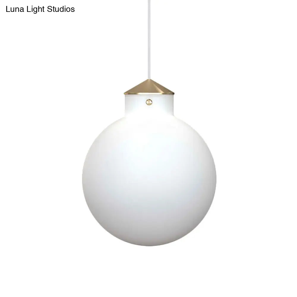 Simple Brass Globe Pendant Light - Milk White Glass 1 Bulb Bedside Suspension Lamp