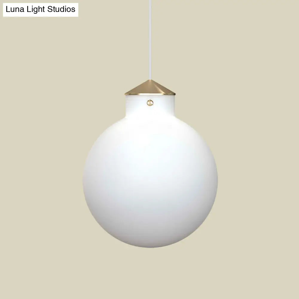 Simple Brass Globe Pendant Light - Milk White Glass 1 Bulb Bedside Suspension Lamp