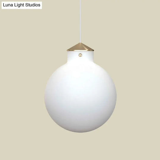 Simple Brass Globe Pendant Light - Milk White Glass 1 Bulb Bedside Suspension Lamp