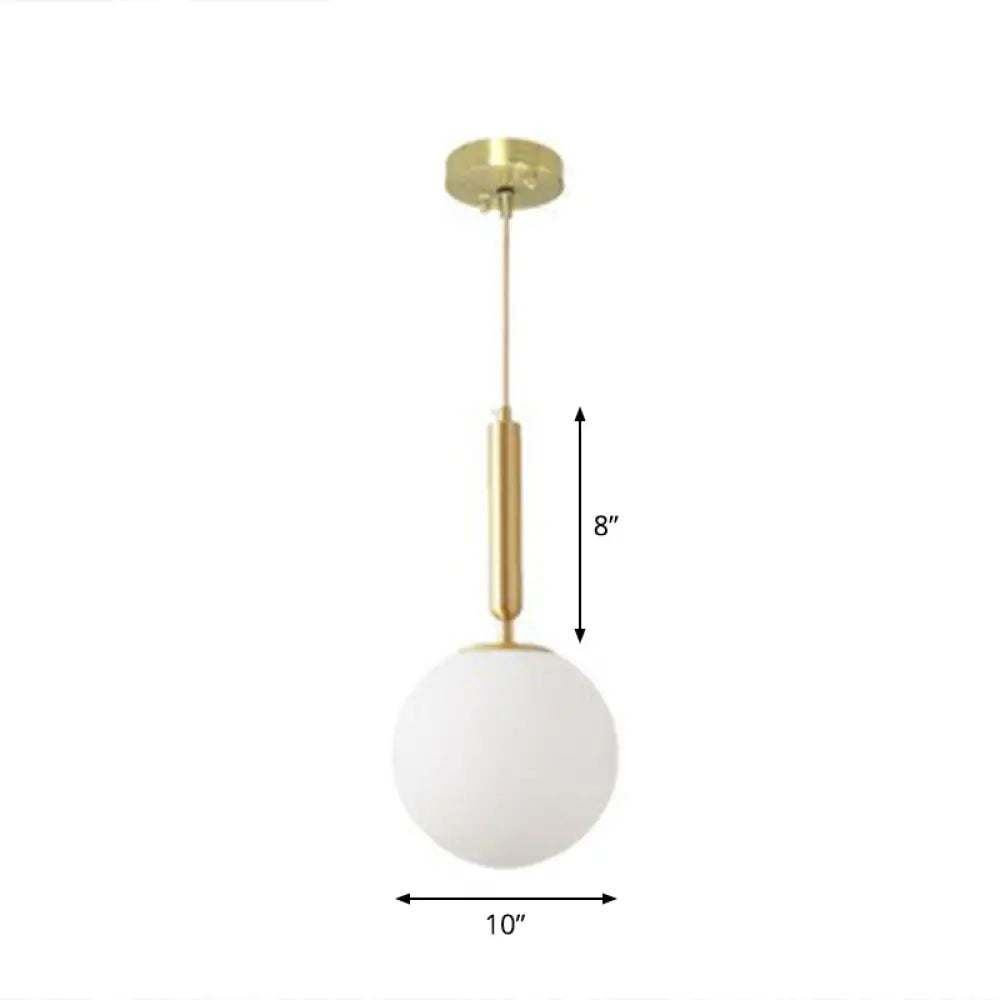Simple Brass Pendant Light: White Glass 1-Head Ball Dining Room Pendulum Lighting / 10’