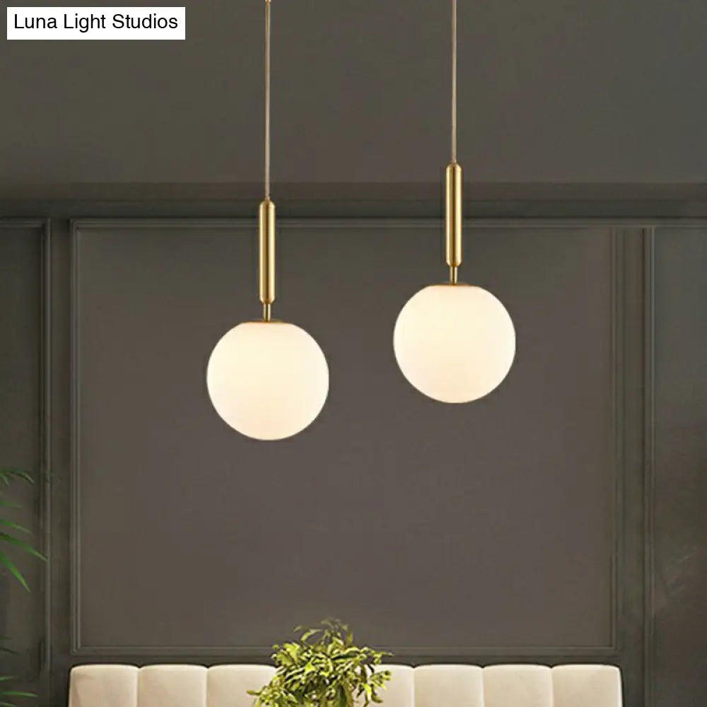 Simple Brass Pendant Light: White Glass 1-Head Ball Dining Room Pendulum Lighting