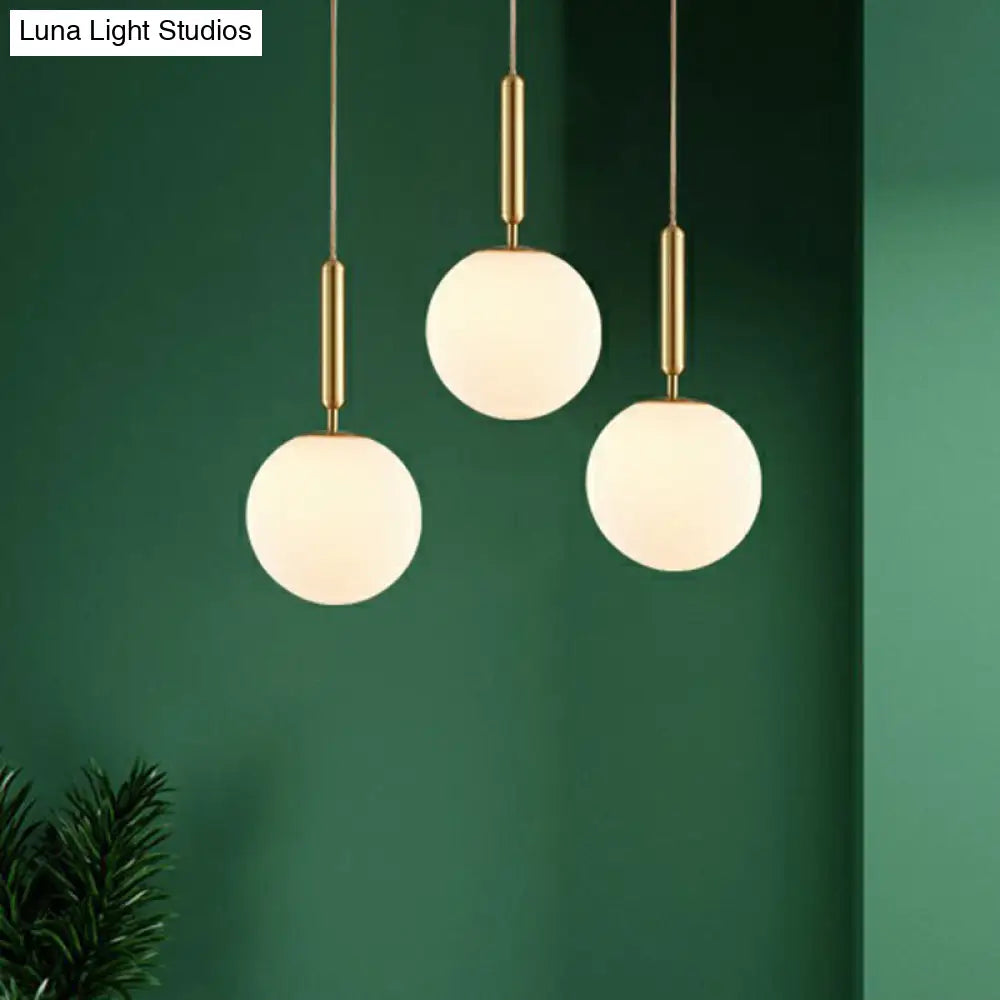 Simple Brass Pendant Light: White Glass 1-Head Ball Dining Room Pendulum Lighting