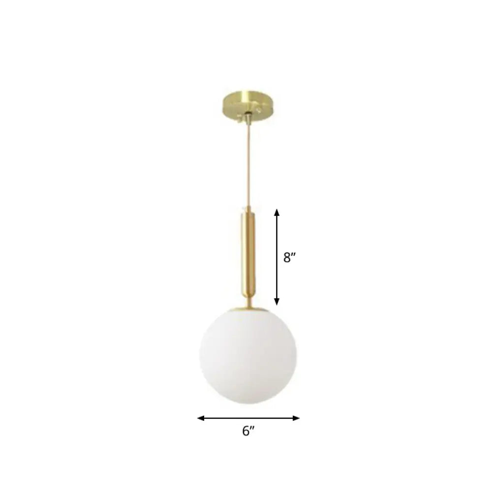 Simple Brass Pendant Light: White Glass 1-Head Ball Dining Room Pendulum Lighting / 6’