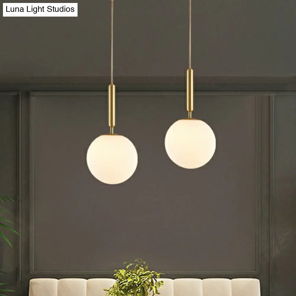 Brass Pendulum Pendant Light With White Glass Shade For Dining Room