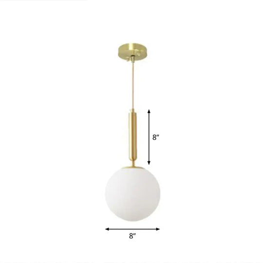 Simple Brass Pendant Light: White Glass 1-Head Ball Dining Room Pendulum Lighting / 8’