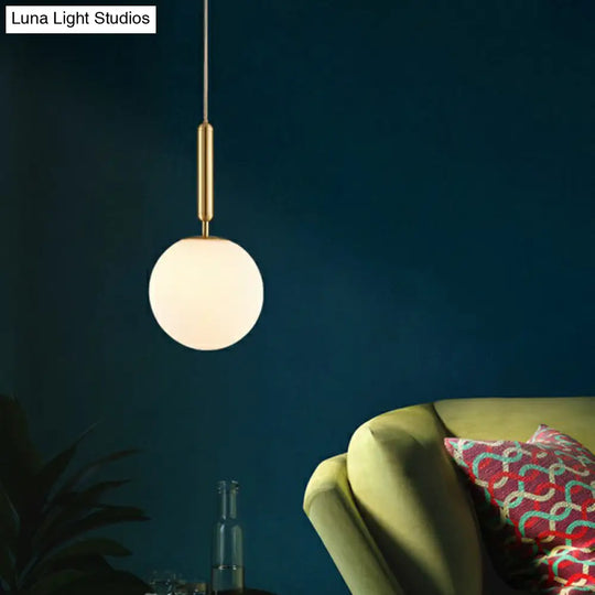 Simple Brass Pendant Light: White Glass 1-Head Ball Dining Room Pendulum Lighting