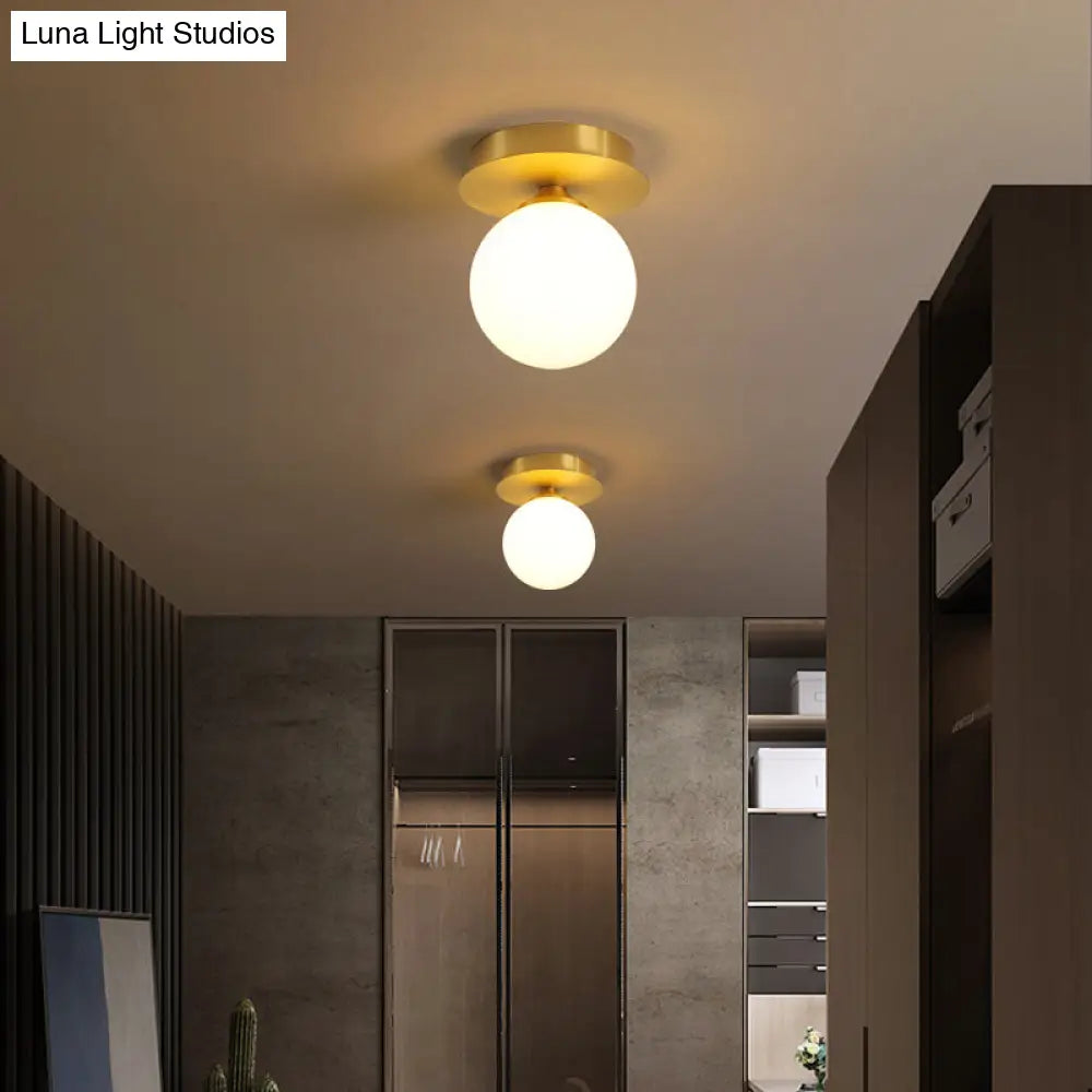 Simple Brass Semi Flush Mount Ceiling Light Fixture - Round Aisle Design With 1 Head