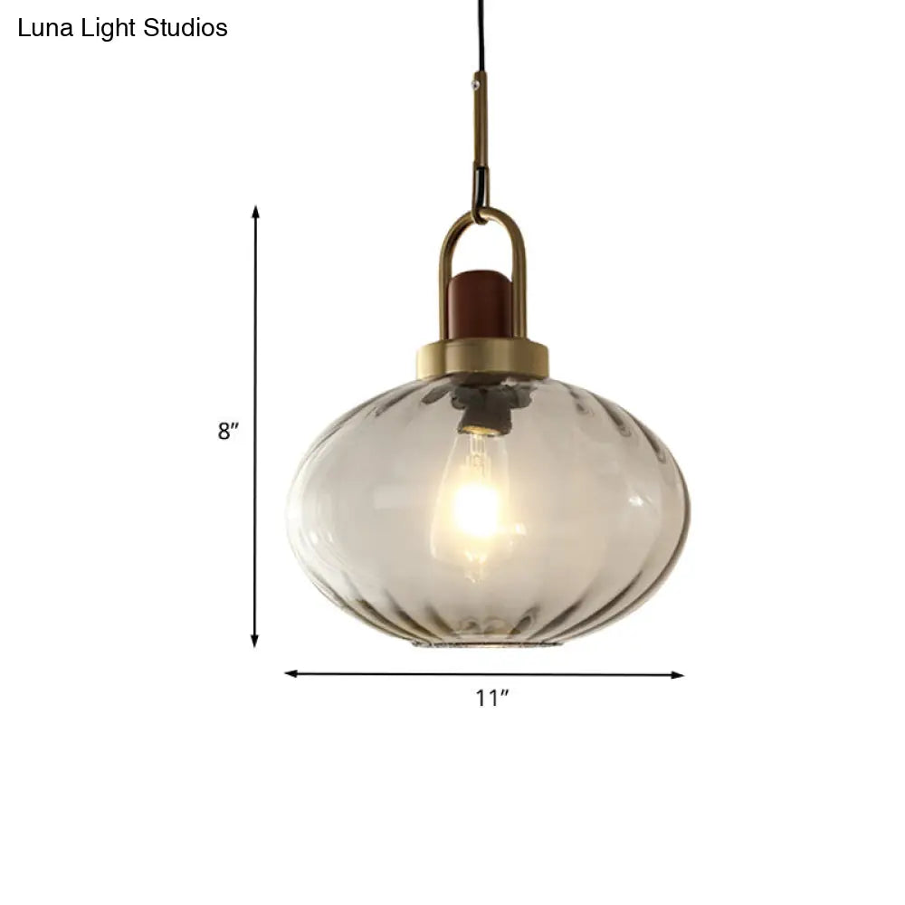 Simple Brown And Gold Bedroom Pendant Lamp With Smoke Gray Glass Shade