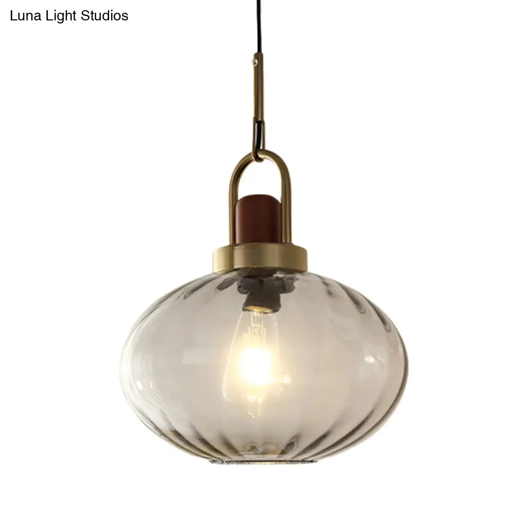 Simple Brown And Gold Bedroom Pendant Lamp With Smoke Gray Glass Shade