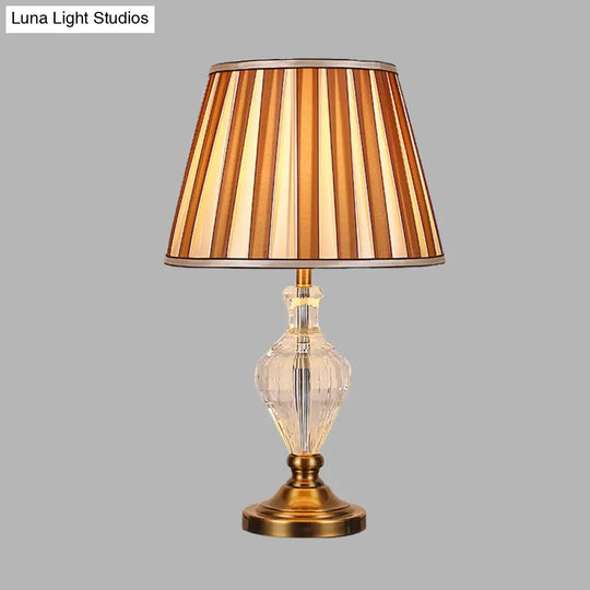 Simple Brown Crystal Nightstand Lamp With Conical Fabric Shade - Ideal For Bedroom Lighting