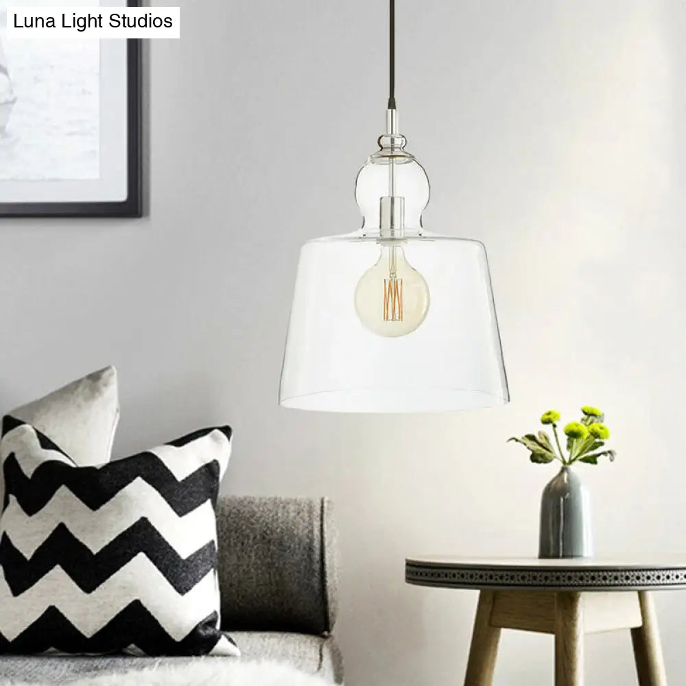 Simple Chrome Ceiling Suspension Light With Clear Glass Shade - Upside-Down Trifle Design