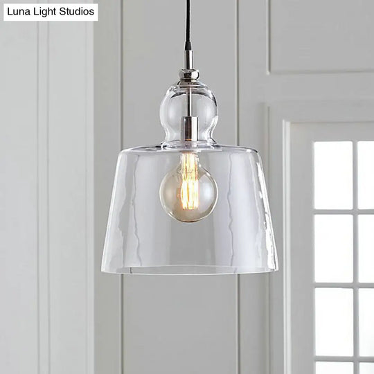 Simple Chrome Ceiling Suspension Light With Clear Glass Shade - Upside-Down Trifle Design