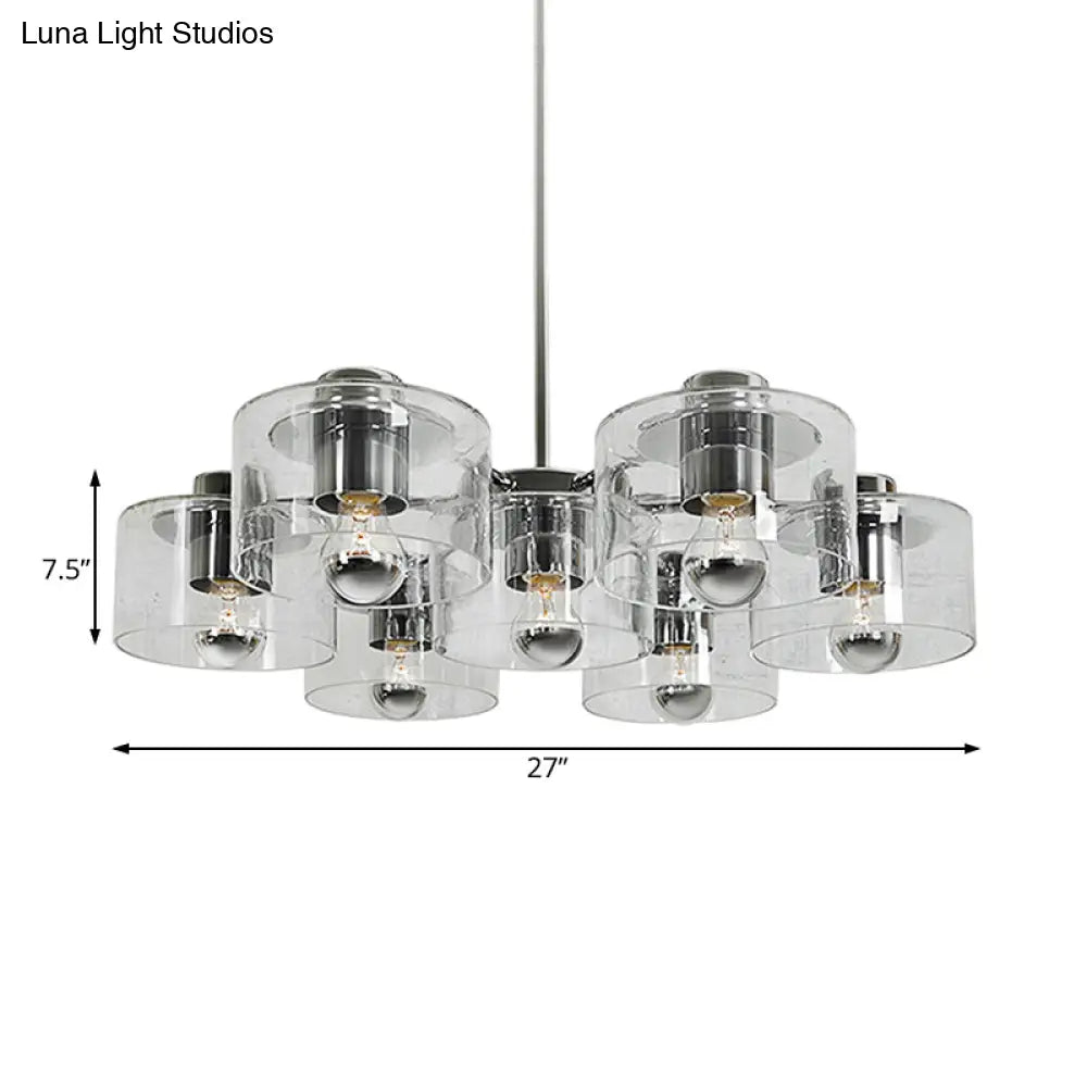 Simple Chrome E27 Chandelier With Clear Glass: Study Room Pendant Lighting (7 Heads)