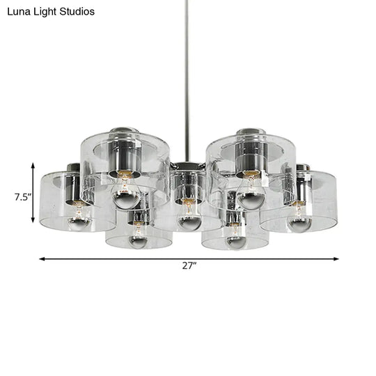 Simple Chrome E27 Chandelier With Clear Glass: Study Room Pendant Lighting (7 Heads)