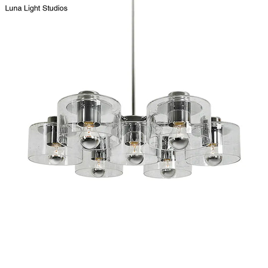 Simple Chrome E27 Chandelier With Clear Glass: Study Room Pendant Lighting (7 Heads)