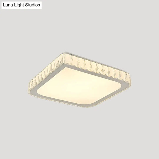 Simple Chrome Led Flush Light Fixture For Bedroom With Square Crystal Shade
