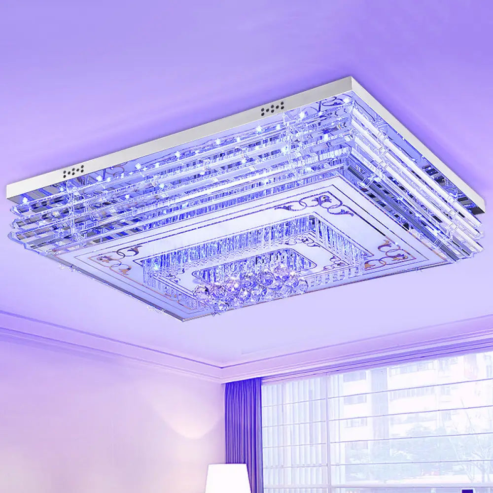 Simple Chrome Led Flushmount Ceiling Light With Laminated Crystal And 7 Color Options