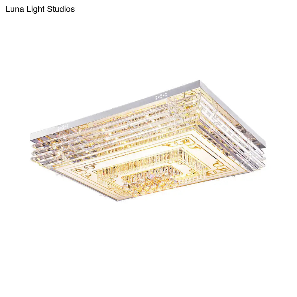 Simple Chrome Led Flushmount Ceiling Light With Laminated Crystal And 7 Color Options