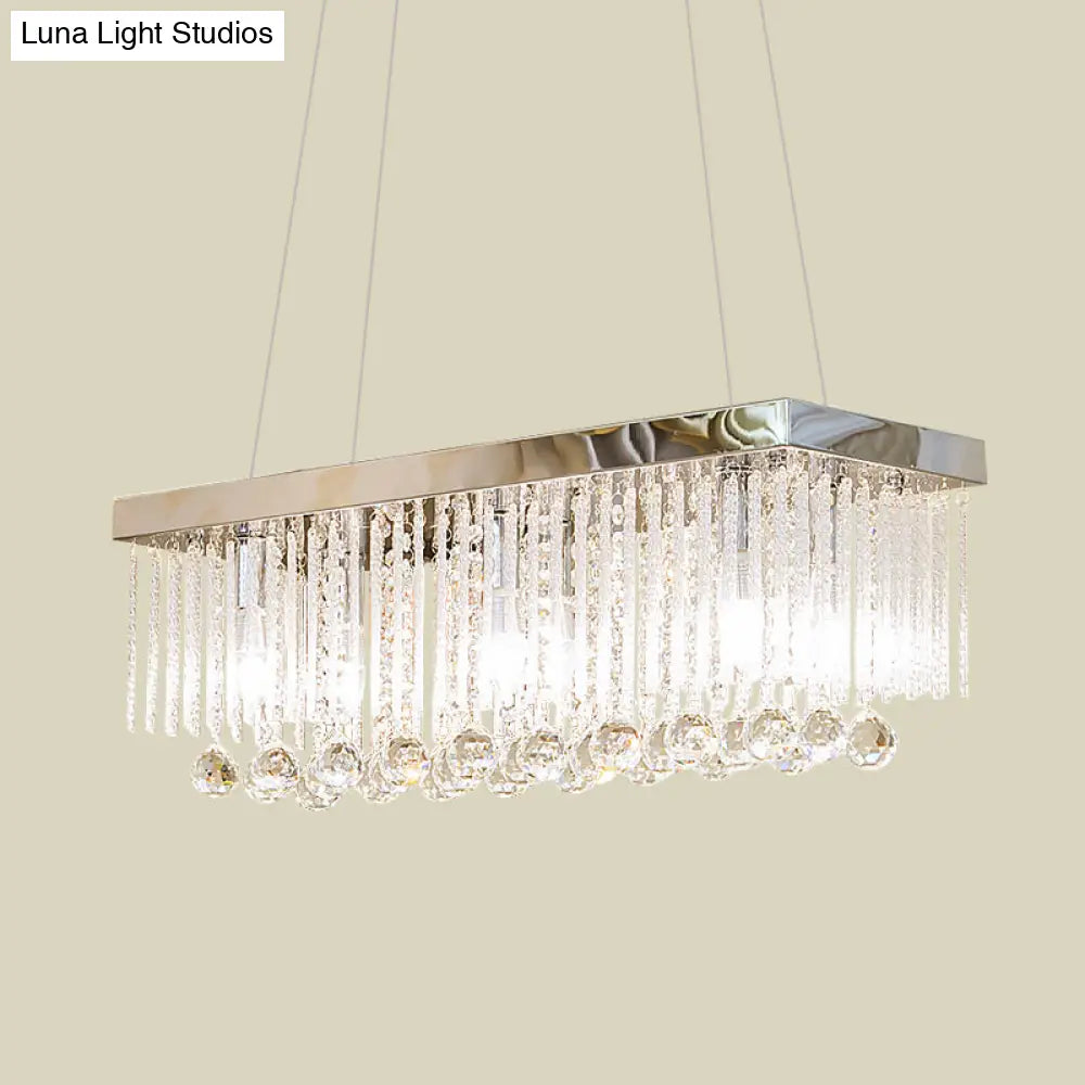 Simple Chrome Pendant Lighting With 4 Clear Glass Rods For Kitchen Island