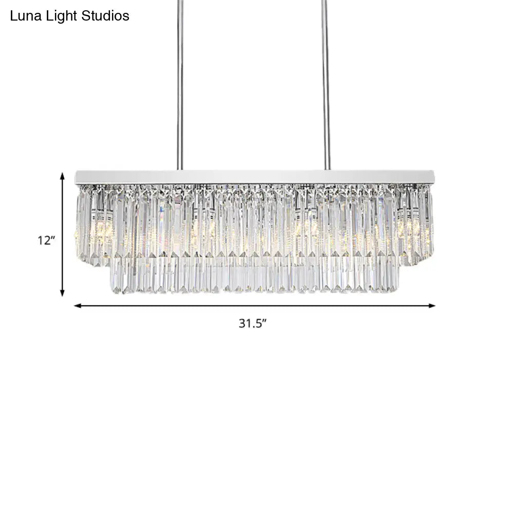 Simple Clear Crystal Block Island Light - 10 Lights Rectangular Pendant 31.5/39 Wide