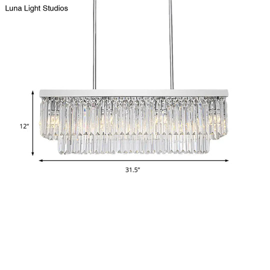 Simple Clear Crystal Block Island Light - 10 Lights Rectangular Pendant 31.5/39 Wide