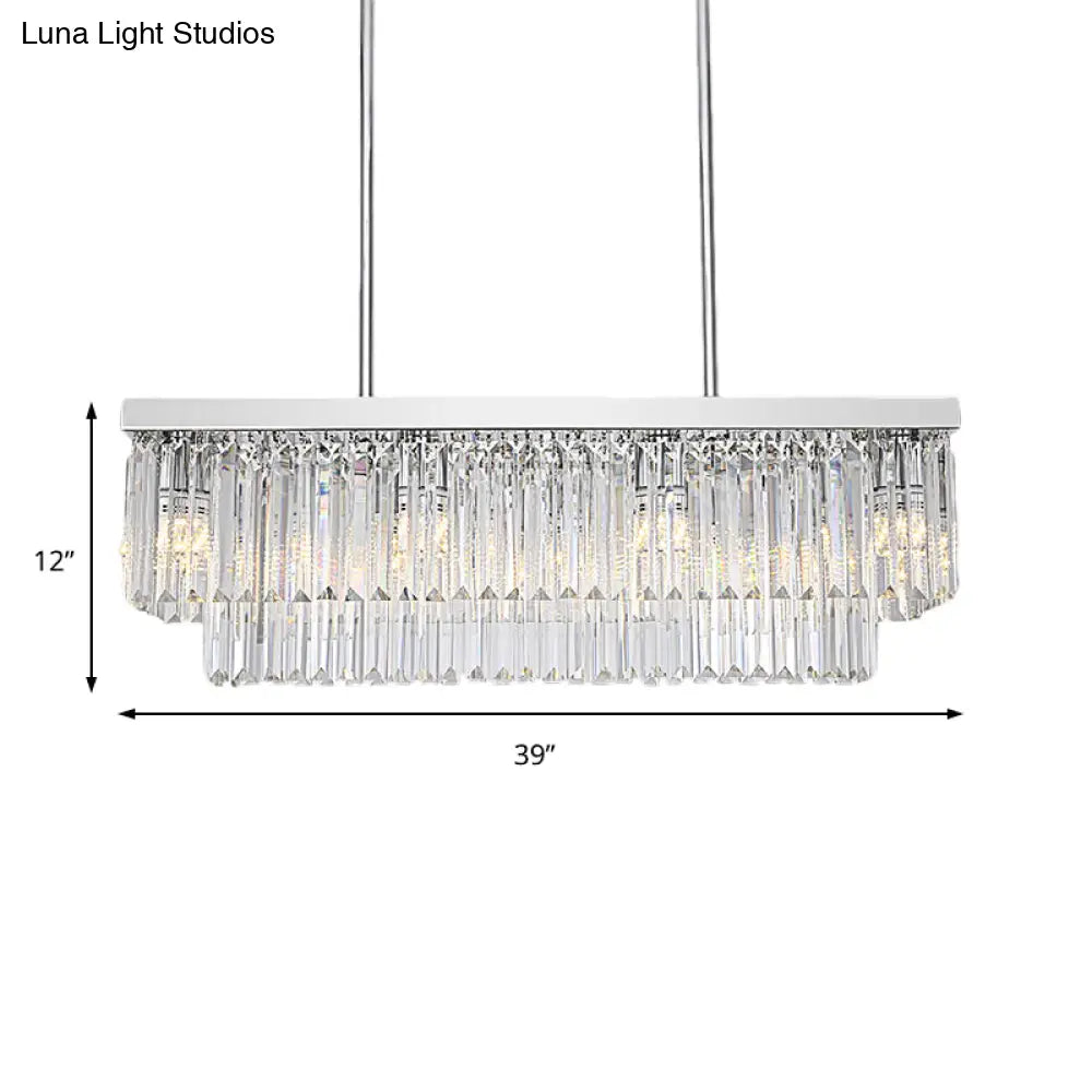 Simple Clear Crystal Block Island Light - 10 Lights Rectangular Pendant 31.5/39 Wide