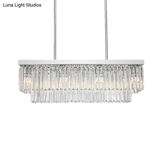 Simple Clear Crystal Block Island Light - 10 Lights Rectangular Pendant 31.5/39 Wide