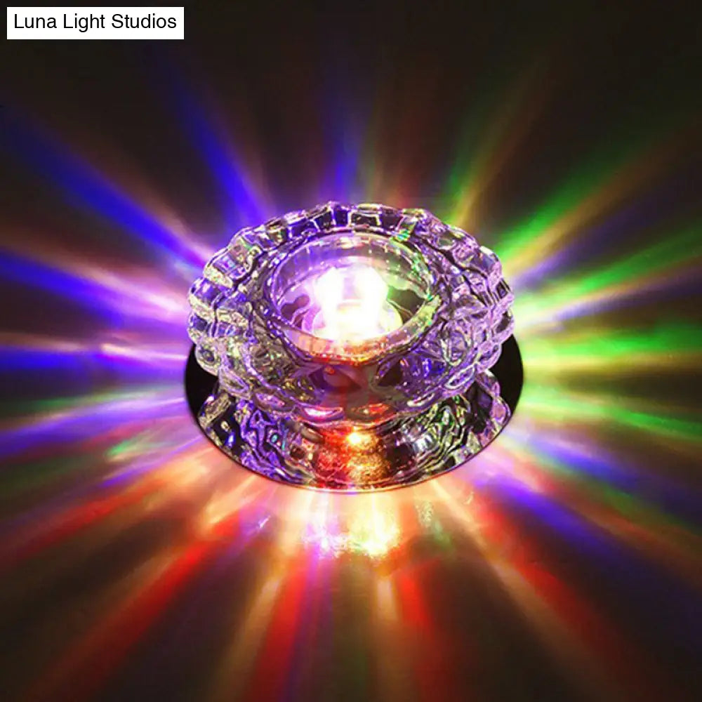 Simple Clear Crystal Entryway Led Flush Light Fixture - Round Mini Ceiling Mount