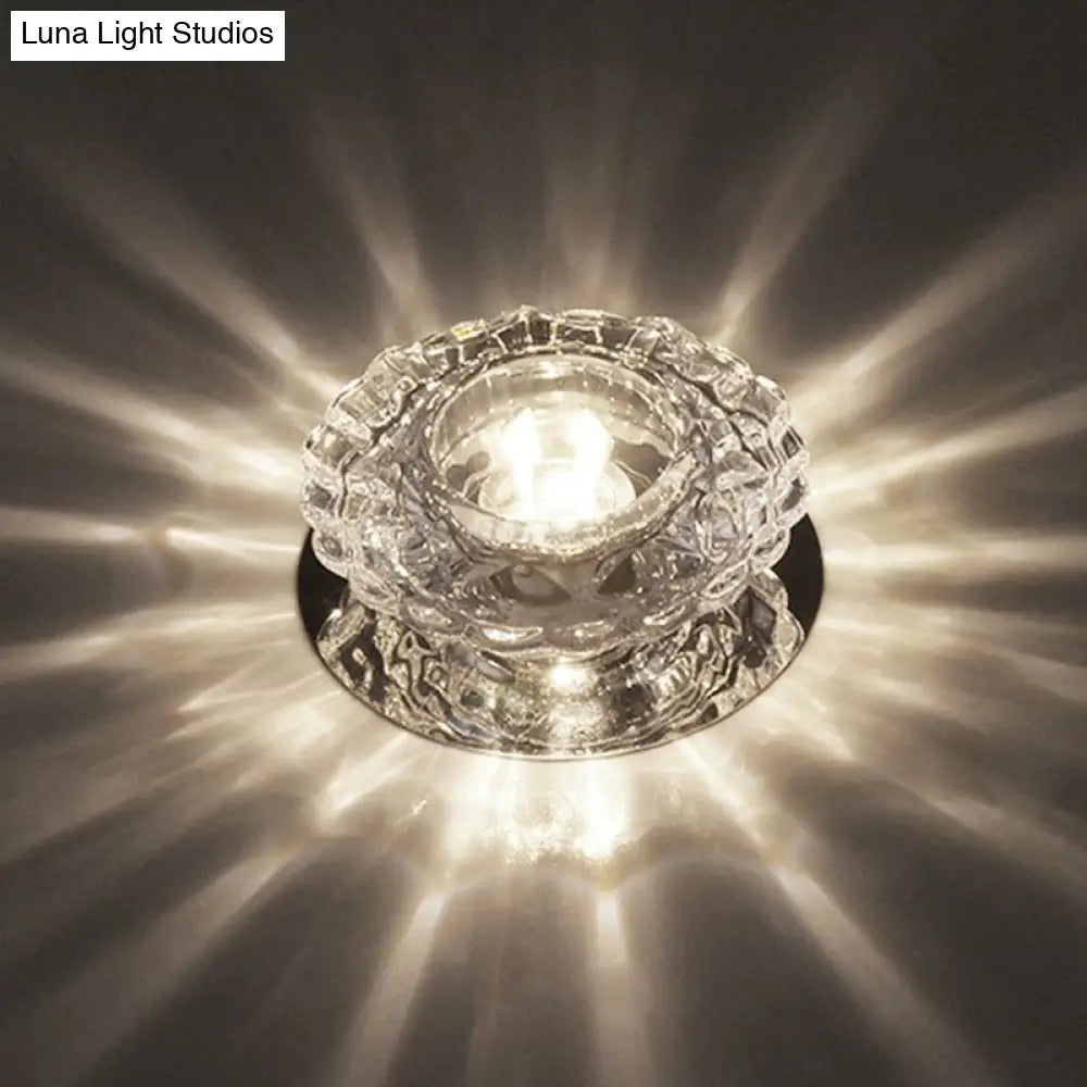 Simple Clear Crystal Entryway Led Flush Light Fixture - Round Mini Ceiling Mount / White